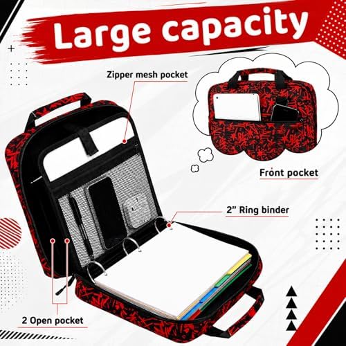 Zipper Binder Folder Keeper with Strap 2", 3 Ring, Red, Lightning - Image 3
