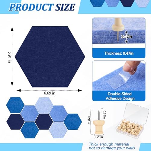 6.7 x 5.9 in 16 Pcs Hexagon Cork Board Tiles, Felt Pin Boards, Ocean - Image 3