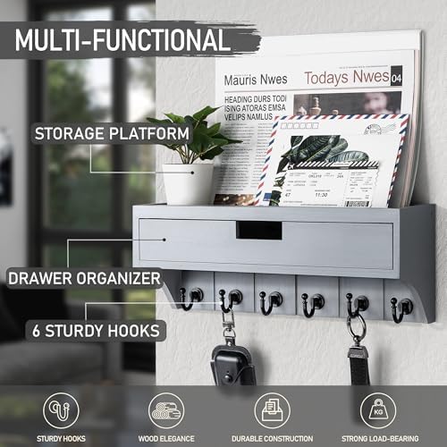 Rebee Vision Key Holder Wall Mount with Drawer for Home Decor, Gray - Image 3