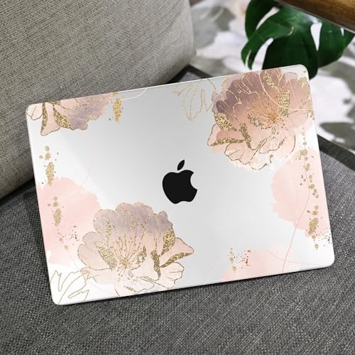 MEEgoodo for MacBook Air 13.3 inch Case 2021 2020 2019 2018 A2337 M1 A2179 A1932, Hard Shell with Keyboard Webcam Cover & Trackpad Film & Type C Adapter for MacBook Air M1, Pink Peony Flowers - Image 6