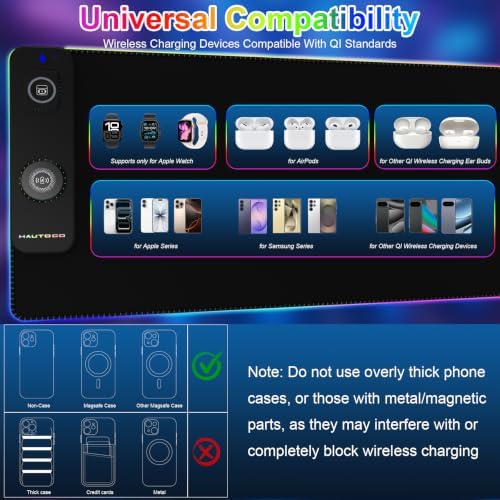 HAUTOCO Wireless Charging Mouse Pad, RGB Large Gaming Desk Mat - Image 4