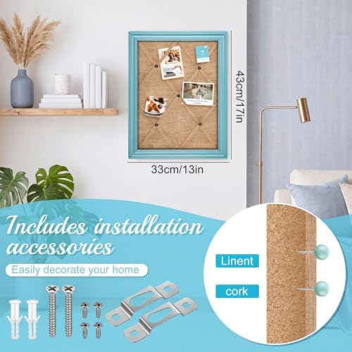 Pinkunn 13"×17" Linen Fabric Bulletin Board with Ribbon Wall Decor, Blue - Image 2