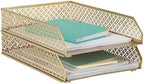 BLU MONACO | Paper Tray Stackable Gold Set of 2 | Stackable File Trays for Desk Organization | Tiered Desk Organizer with Metal Letter Trays by Blu_Monaco