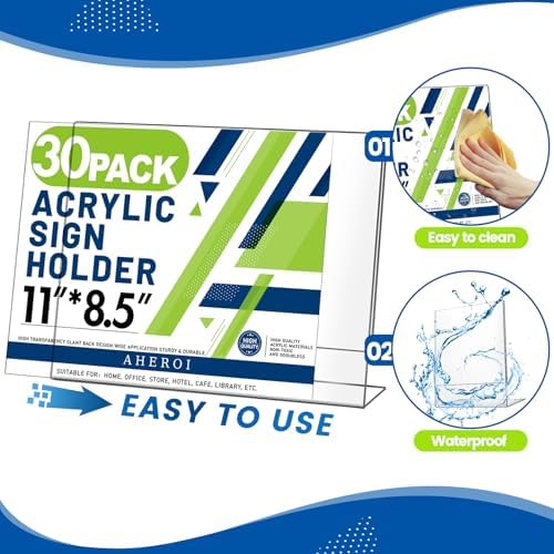 Aheroi Acrylic Sign Holder 8.5x11, Plastic Sign Holder Standing Bulk 30Pcs - Image 4