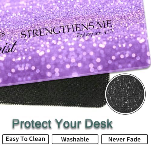 31.5"x 11.8" Oversized Gaming Mouse Pad Set, Ergonomic Keyboard and Mouse Wrist Rest + Cup Holder, Non-Slip Desktop Pad, Suitable for Home and Office Use, Purple Glitter Quote Philippians 4-13 - Image 7