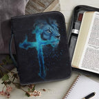 Blue Cross Lion Print Women's Bible Cover PU Leather Waterproof Bible Carrying Case for Church Zippered Large Capacity Book Protector with Top Handle Gifts for Christians - Image 6