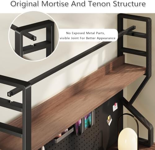 Desk Shelf, 2-tier Desktop Organizer Desk Hutch Storage Rack with Hole Plate Multi-Functional Workstation Organizer Bookcase Computer Desk for Home Office Dorm Top of Desk (45.3" Lx9.9" Wx39" H) - Image 6