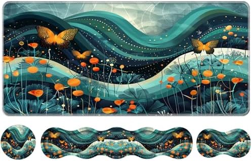 Keyboard Wrist Rest Set,Memory Foam Wrist Support Mouse Pad,31.5"x11.8" Desk Mat for Comfortable Typing & Pain Relief,Non-Slip Base for Office & Home Use - Flower and Butterfly by Unknown