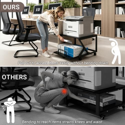 Natwind 2 Tier Printer Stand,19.7''x19.7'',with Pull Out Shelf,Black - Image 7