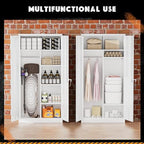 Greenvelly Metal Storage Cabinet with 2 Doors, White 72” Steel Storage Wardrobe Cabinet, Employees Locker Closet Clothing Coat Steel Wardrobe Cabinet with Hanging Rod for Garage, Gym, Home Office - Image 3