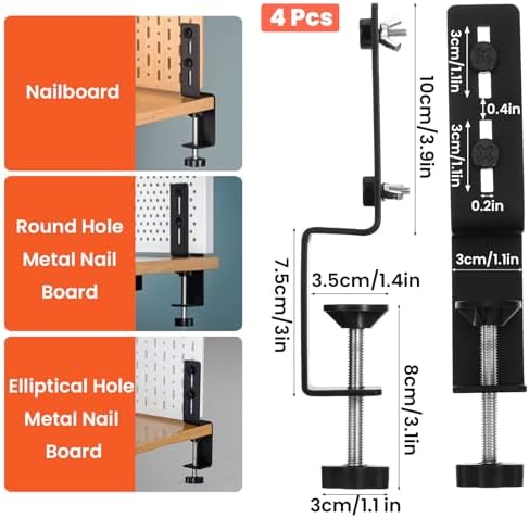 4 Pcs Desk Clamp, Pegboard Fixing Bracket Desktop Fixing Bracket, Office Game Home Desktop Accessories Brackets, Pegboard Organizer Metal Brackets (Black) - Image 2
