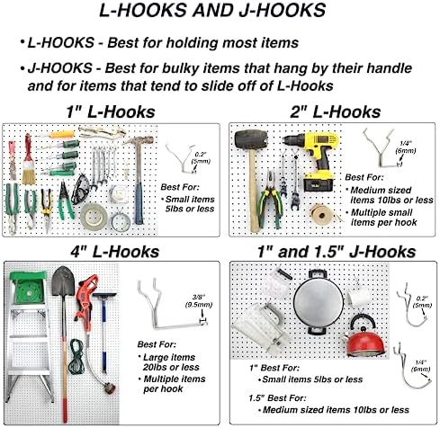 Peg Board Hooks for Hanging Tools Assortment – Tool Organization Accessories Kit – Organizer Set of 1 inch, 2 inch, 4 inch L Hooks, J Hook, Pegboard Pliers Rack and Screwdriver Holder - Image 5
