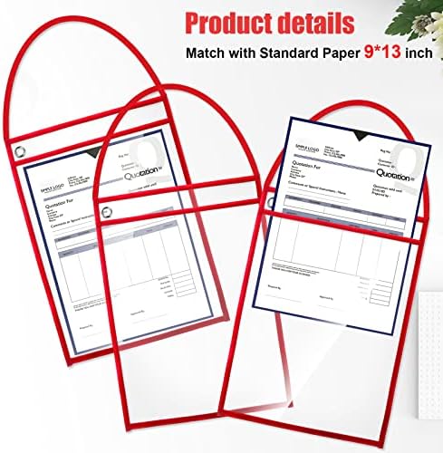 Geyee 50 Pack Job Ticket Holders Work Order Plastic Sleeves,Red - Image 2