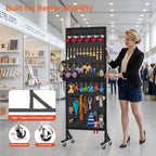Peg Board Display Stand with Wheels,50 Hooks,2'x 5.5' - Black - Image 3