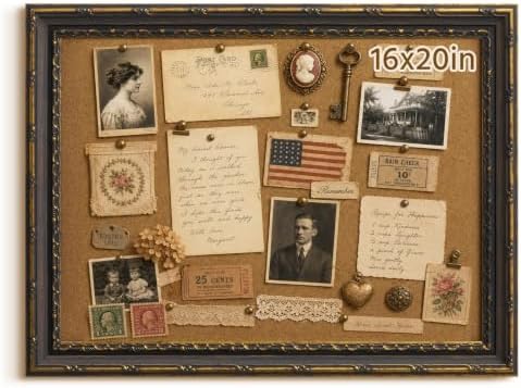 Framed Cork Memo Board 16x20 for Work Plan Notes Recipe Display,Black Gold by FOLKOR