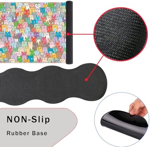 Mouse Pad,Large Pink Desk Mat, 4in1 XXL Mousepad + Keyboard Wrist Rest+Mouse Wrist Rest+Coaster Set with Ergonomic Desk Pad for Home Office Table Computer-Colorful Cats - Image 3