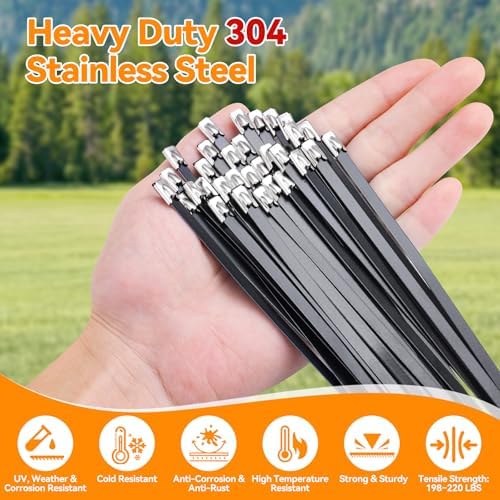 Heavy Steel Cable Tie Gun Tool Set, 2026 Upgraded Stainless Steel Cable Tie Gun with 200pcs Uv Resistant Black Metal Zip Ties Heavy Duty Outdoor Fastening & Cutting for Chain Link Fence, Exhaust Pipe - Image 4