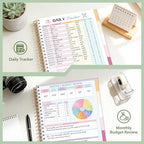 Ospelelf Budget Planner and Monthly Bill Organizer, Spiral Bindding Money Expense Tracker with Pockets & Stickers, 9" X 11" Large Pages for Spacious Writing, Original Fun Colorful Design, 12 Month Financial Notebook Green Floral - Image 4