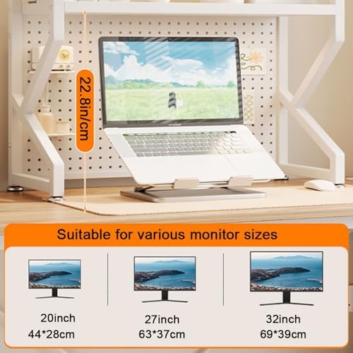 Desktop Hutch Bookshelf,Metal Desktop Bookcase with Pegboard, Desk Shelf,Countertop Storage Organizer Rack for Dorm Or Office,Vanity,Bedroom,Bathroom(White,53in/135cm) - Image 2