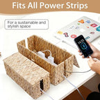 Cable Management Box with Lids-Handwoven Rattan Cord Organizer with Open Slots,Desk Organizer Box to Hide Power Strips&Cords,Office Desk Accessories Storage Basket,2 Pack - Image 7