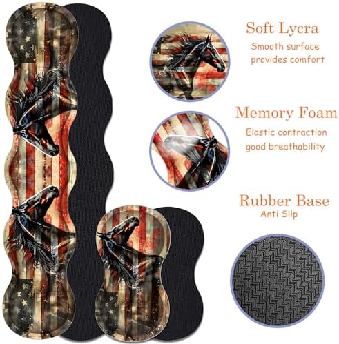 Large Gaming Mouse Pad + Keyboard Wrist Rest + Wrist Support + Coaster Set, Memory Foam Ergonomic for Easy Typing, XXL Extended Gaming Mouse Pad Table Pad - Flag Horse American - Image 3