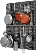 Hencawima Wall Mounted Peg board, 4 Pack Pot and Pan Organizer with 20 Hooks, Modular Kitchen Storage for Pots, Pans, Lids and Utensils, Easy Assembly by Hencawima
