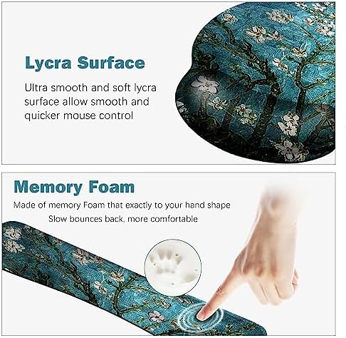 ARTSO Desk Mat, Large Gaming Mouse Pad Wrist Support Set, Ergonomic Keyboard Wrist Rest Desk Pad with Coaster Combo, Extended Mousepad with Non-Slip for Home Office, Blue Van Gogh Painting - Image 3
