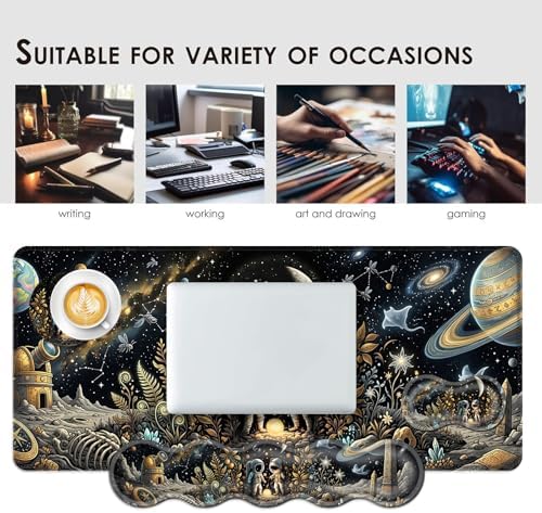 Large Keyboard Mouse Pad Set, Extended Mouse Pad+Keyboard Wrist Rest Support, Memory Foam Ergonomic Easy Typing, 4Pcs (31.5×11.8 in) Desk Pad Set for Office Home,Space Astronaut - Image 7