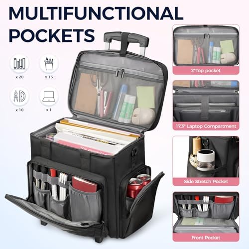 Ytonet X-Large Rolling Teacher Bag with Tote Bag, Rolling Cart for Teacher - Image 2