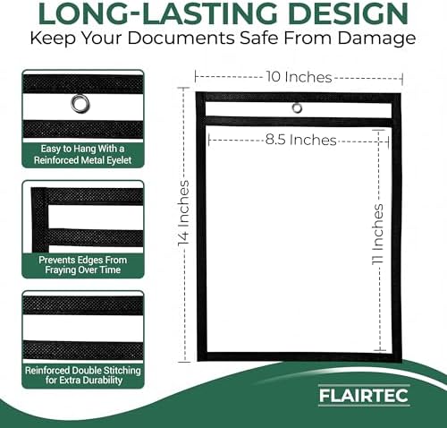 Job Ticket Holders 10x14 - (30 Pack) 8.5x11 Letter Size | Reusable Dry Erase Pockets Black with Metal Rings & Hooks | Durable Clear Shop Sleeves for Work Order | Perfect for Classrooms - Image 3