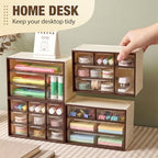 Briwooody 4 Pcs Mini Desktop Drawer Storage Box 3 4 6 9 Compartment, Brown - Image 5