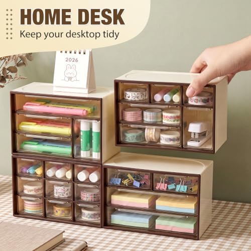 Briwooody 4 Pcs Mini Desktop Drawer Storage Box 3 4 6 9 Compartment, Brown - Image 5