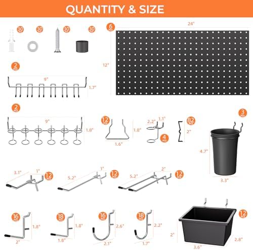 INCLY 226PCS Black Metal Pegboard Wall Organizer 48x36 Inch - Image 4