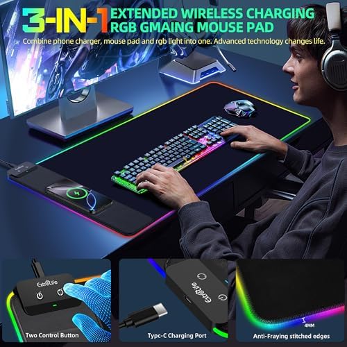 Mouse Pad with Wireless Charging, Large Desk Mat with Adapter, 31.5"x15.7" - Image 2