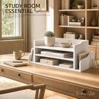 Wood Desk Organizer: File Organizer with 3-Tier Shelf for Office Desk,White - Image 3