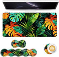 Keyboard Mouse Pad Set, Extended Gaming Mouse Pad+Ergonomics Keyboard Wrist Rest Support, Memory Foam, Easy Typing Pain Relief, 4Pcs XL Ultra Thick Desk Mat,Tropical Leaves by Vobber