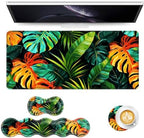 Keyboard Mouse Pad Set, Extended Gaming Mouse Pad+Ergonomics Keyboard Wrist Rest Support, Memory Foam, Easy Typing Pain Relief, 4Pcs XL Ultra Thick Desk Mat,Tropical Leaves by Vobber