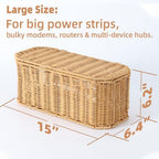 Large Cable Management Box with Lid, Wicker Basket Hides Power Strips, TV Boxes & Routers - Image 2