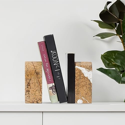 Koville Indian Natural Marble Bookends for Shelves, Decorative Book Ends, 7lbs Heavy-Duty Marble Book Holders, Bookshelf Apartment Decor for Normal Books/CD/Video Games(Rainforest Gold) - Image 4
