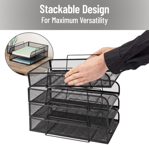Mind Reader Stackable Paper Tray, Desktop Organizer, File Storage, Office, Metal Mesh, 10.5" L x 13.5" W x 11.25" H, 4 Pcs., Black - Image 4