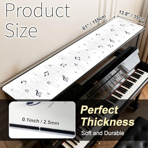Piano Top Runner Mat, Non-Slip Rubber Bottom, Free Cut Top Protector Dust-Proof Covers for Piano Musical Instrument, Chiffonier, Chest of Drawers, TV Stand, Television Cabinet(White Note,61" x 13.8") - Image 2