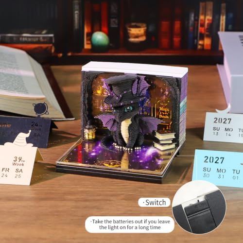 3D Calendar 2027, Desk Time Piece Calendar 2027,Tear-Away 3D Paper Art Notepad w LED Lights,Creative 3D Memo Artsy Pad Calendars, DIY Paper Carving Gift (Divine-Dragon) - Image 4