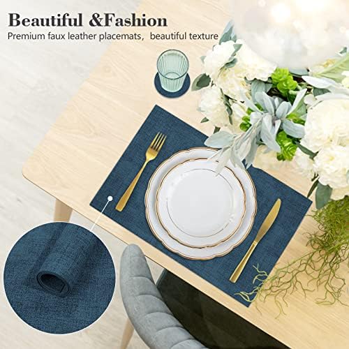 Faux Leather Placemats Set of 6,Heat Resistant Placemats for Dining Table, Easy Clean Non-Slip Place Mats, Waterproof Stain Resistant Wipeable Washable PU Table Mats, (Navy Blue) - Image 5