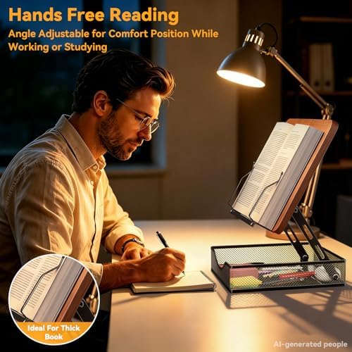 Adjustable Book Stand for Reading with Storage - 2-13" Height Hands-Free - Image 4