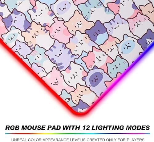 RGB Cute Kawaii Cat Gaming Desk Mat & Mouse Pad, XL, Pink - Image 6