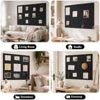 48" x 36" Decorative Bulletin Boards, Large Cork Board Alternative | 50 Pushpins, 60 Adhesive Tabs, Solid-Tile 12-Pack Felt Wall Tiles, Cork Boards for Office Push Pin Board Felt Board, Black - Image 5