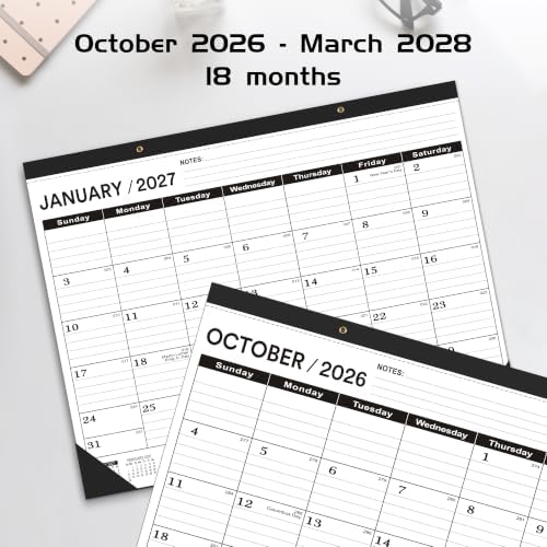 Desk Calendar 2026-2027 large 22 x17 (October 2026-March 2028) Desk Calendar 2026-2027 Large 22 x17,Classic Black Calendar 2027, Calendar 2027 with Plastic Cover - Image 4
