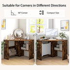 Tangkula Corner Desk, 90 Degrees Triangle Computer Desk for Small Space, Bedroom Makeup Vanity Desk with Storage Shelves & CPU Stand, Space Saving - Image 6
