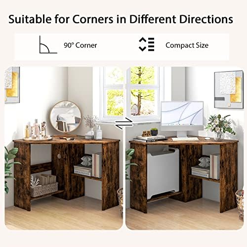 Tangkula Corner Desk, 90 Degrees Triangle Computer Desk for Small Space, Bedroom Makeup Vanity Desk with Storage Shelves & CPU Stand, Space Saving - Image 6