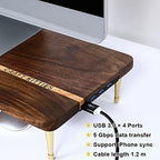 Monitor Stand Wood Riser with 4 USB Ports, Computer Monitor Stand with America Walnut Data Transfer Charging Hub -Compatible with Computer, Mac, PCs, Smartphone, 20.5*8.3in - Image 5
